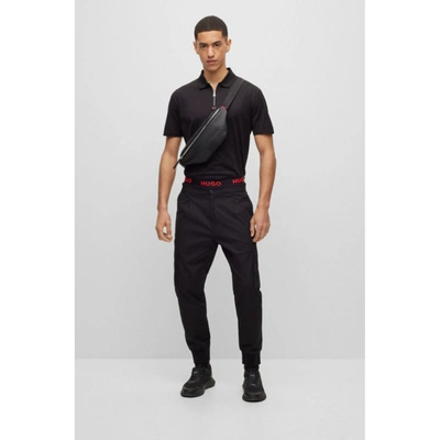 Shop Hugo Mercerised-cotton Polo Shirt With Zip Placket In Black