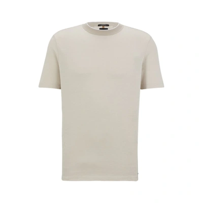 Shop Hugo Boss Cotton-silk T-shirt With Woven Structure In Beige
