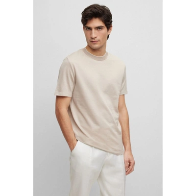Shop Hugo Boss Cotton-silk T-shirt With Woven Structure In Beige