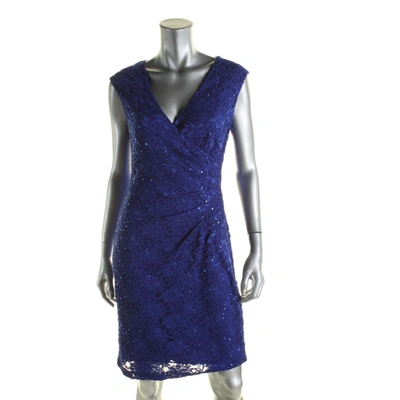 Shop Connected Apparel Womens Lace Sequined Cocktail Dress In Blue