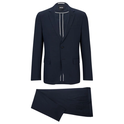 Shop Hugo Boss Slim-fit Suit In A Checked Virgin-wool Blend In Blue