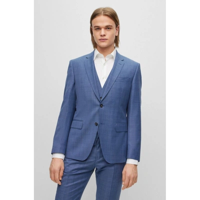 Shop Hugo Boss Slim-fit Suit In Checked Virgin-wool Serge In Blue