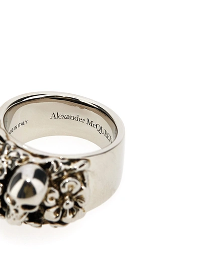 Shop Alexander Mcqueen Floral Skull Ring Jewelry Silver
