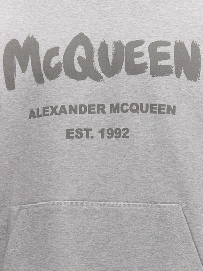 Shop Alexander Mcqueen Logo Print Hoodie Sweatshirt Gray