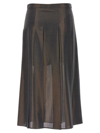 Shop Brunello Cucinelli Pleated Laminated Skirt Skirts Gray