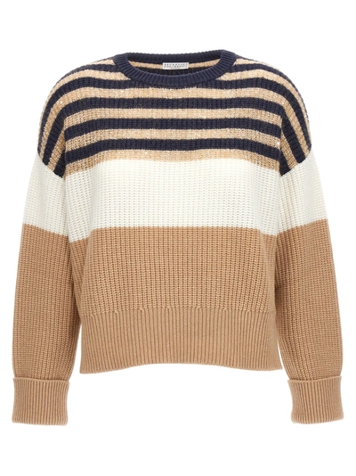 Shop Brunello Cucinelli Sequin Striped Sweater Sweater, Cardigans Multicolor