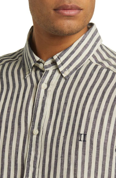 Shop Les Deux Kris Short Sleeve Linen Button-down Shirt In Ivory/ Dark Navy