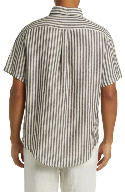 Shop Les Deux Kris Short Sleeve Linen Button-down Shirt In Ivory/ Dark Navy
