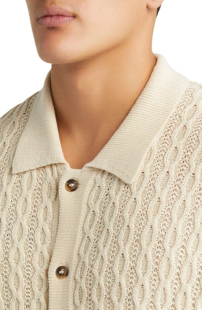 Shop Les Deux Garrett Knit Cotton Short Sleeve Button-up Shirt In Ivory