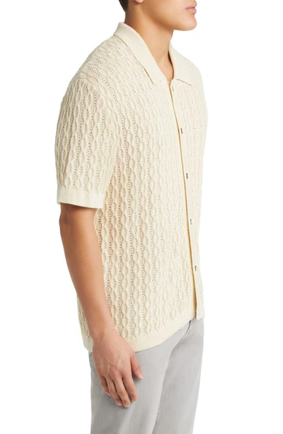 Shop Les Deux Garrett Knit Cotton Short Sleeve Button-up Shirt In Ivory