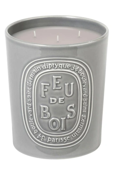 Shop Diptyque Feu De Bois (fire Wood) Large Scented Candle, 10.2 oz In Grey Vessel