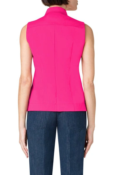 Shop Akris Zip Front Cotton Blend Sleeveless Blouse In 667 -magenta