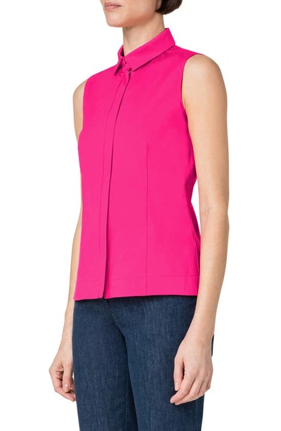 Shop Akris Zip Front Cotton Blend Sleeveless Blouse In 667 -magenta