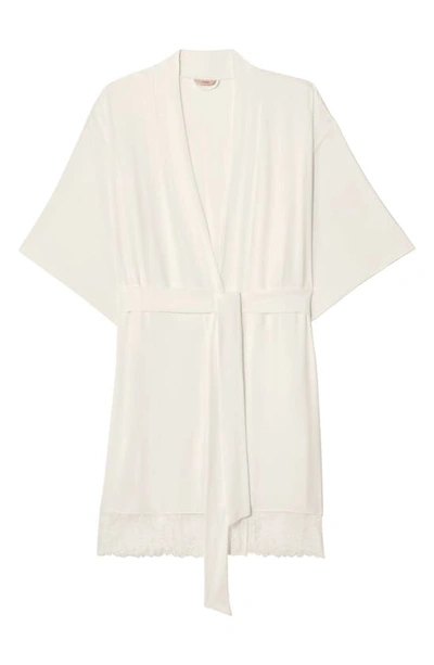 Shop Eberjey Rosalia Lace Trim Short Robe In Ivory