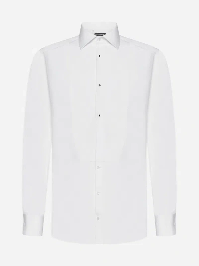 Shop Dolce & Gabbana Tuxedo Cotton Shirt In Optic White
