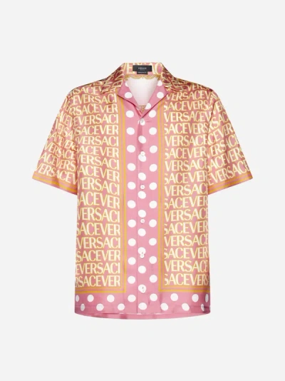 Shop Versace Print Silk Shirt In Pink,ivory