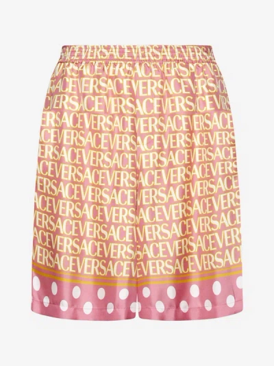 Shop Versace Print Silk Shorts In Pink,ivory