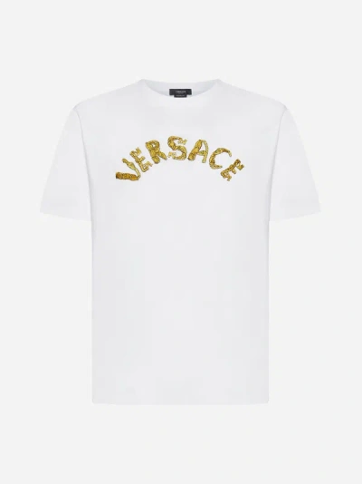 Shop Versace Logo Cotton T-shirt In Optical White