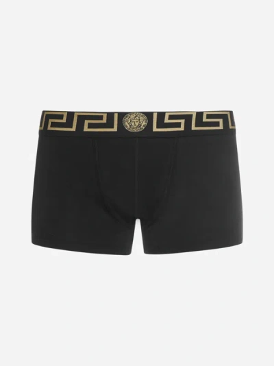 Shop Versace Cotton Boxer Shorts Tri-pack In Black