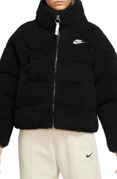 Shop Nike Sportswear Therma-fit City Series High Pile Fleece Jacket In Black/ Black/ White