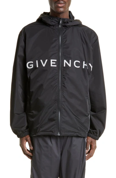 Shop Givenchy Logo Hooded Windbreaker In Black