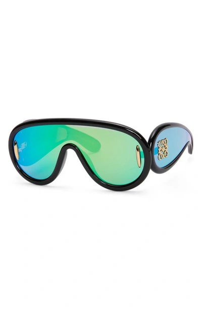 Shop Loewe X Paula's Ibiza 56mm Mask Sunglasses In Shiny Black / Green Mirror