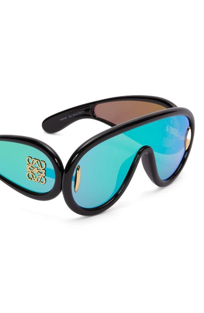 Shop Loewe X Paula's Ibiza 56mm Mask Sunglasses In Shiny Black / Green Mirror
