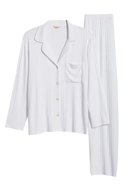 Eberjey Gisele Ribbed Long Pajama Set In White