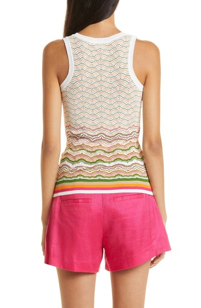 Shop Veronica Beard Nabella Stripe Pointelle Sweater Tank In Beige Multi