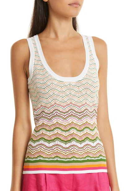 Shop Veronica Beard Nabella Stripe Pointelle Sweater Tank In Beige Multi