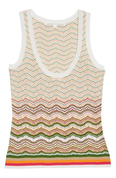 Shop Veronica Beard Nabella Stripe Pointelle Sweater Tank In Beige Multi