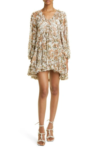 Shop Zimmermann Floral Billow Frill Chintz Minidress In Ivory Daisy Floral