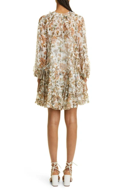 Shop Zimmermann Floral Billow Frill Chintz Minidress In Ivory Daisy Floral