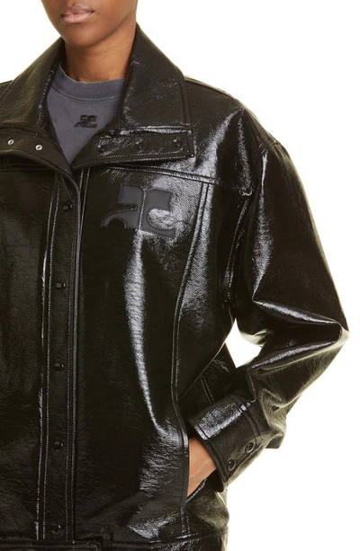 Shop Courrèges Oversize Iconic Logo Patch Vinyl Jacket In Black