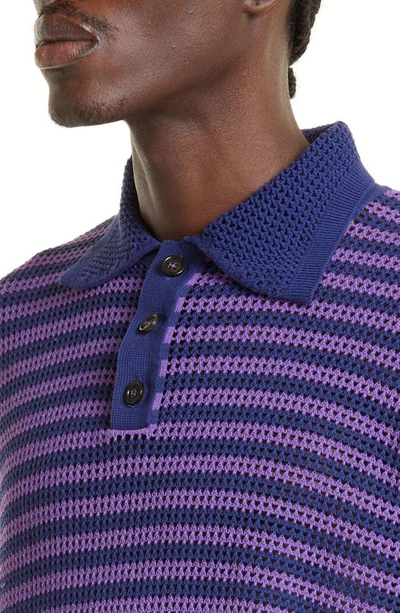 Shop Bode Stripe Lattice Knit Cotton Polo In Lavender