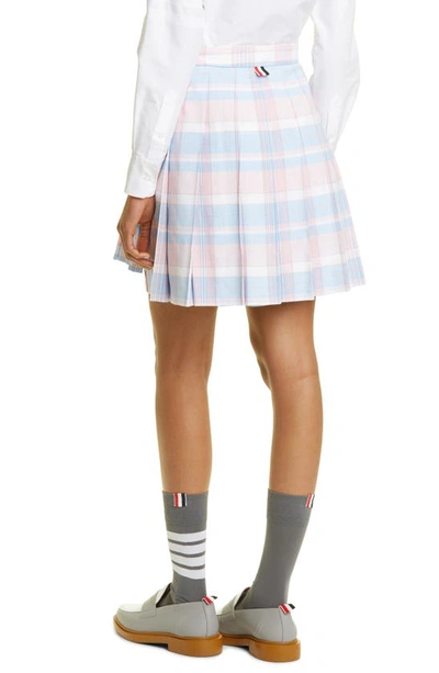 Shop Thom Browne Plaid Drop Back Pleated Cotton Skirt In Light Pink