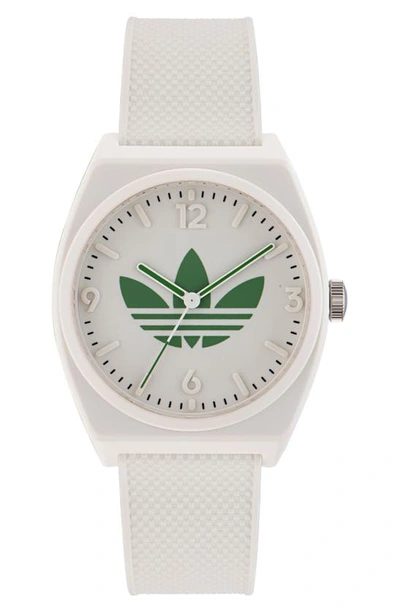 Shop Adidas Originals Project Two Resin Strap Watch, 38mm In White
