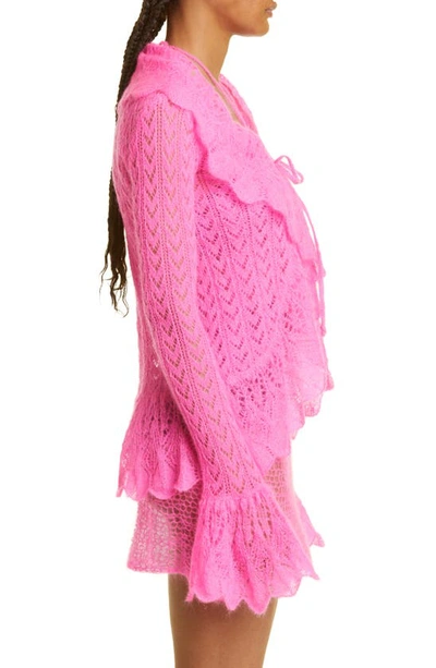 Shop Erl Mohair Blend Pointelle Cardigan In Pink