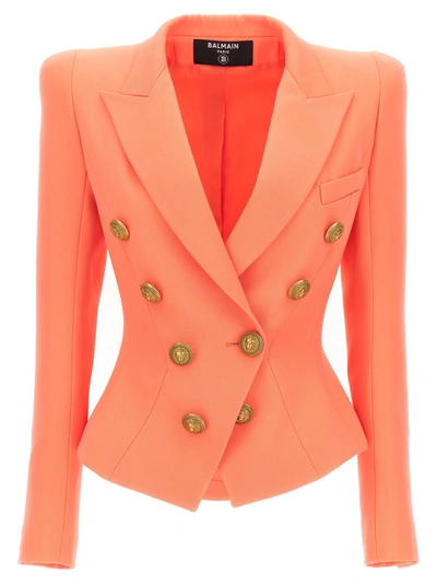 Shop Balmain Double Breast Cropped Blazer Jacket Jackets Pink