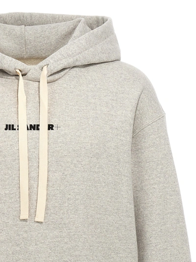 Shop Jil Sander Logo Print Hoodie Sweatshirt Gray