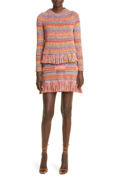 Shop Oscar De La Renta Ombré Stripe Cotton Crochet Sweater In Multi Pink