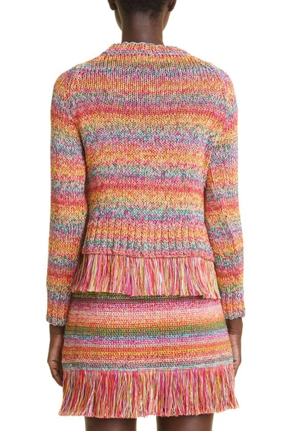 Shop Oscar De La Renta Ombré Stripe Cotton Crochet Sweater In Multi Pink