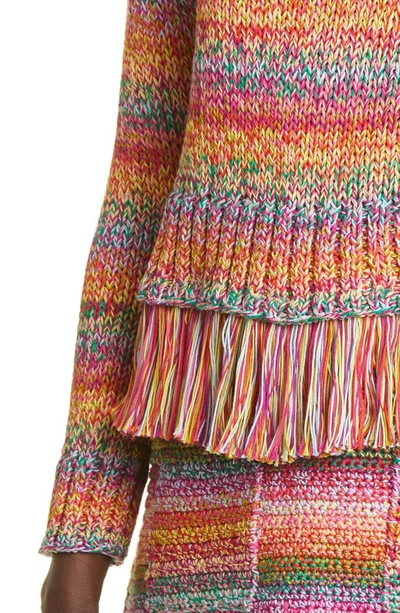 Shop Oscar De La Renta Ombré Stripe Cotton Crochet Sweater In Multi Pink