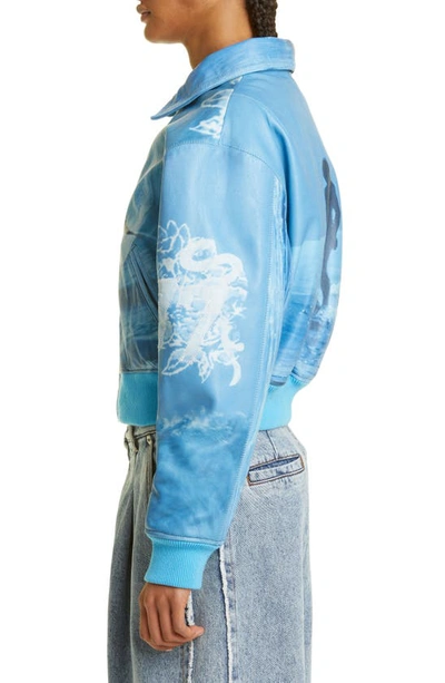 Shop Erl Gender Inclusive Surfer Print Leather Bomber Jacket In  Crystal Blue