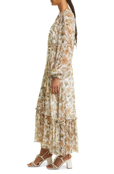 Shop Zimmermann Chintz Semisheer Tiered Long Sleeve Dress In Ivory Daisy Floral