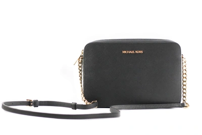 Shop Michael Kors Jet Set Large East West Saffiano Leather Crossbody Bag Handbag (black Solid/gold Women'