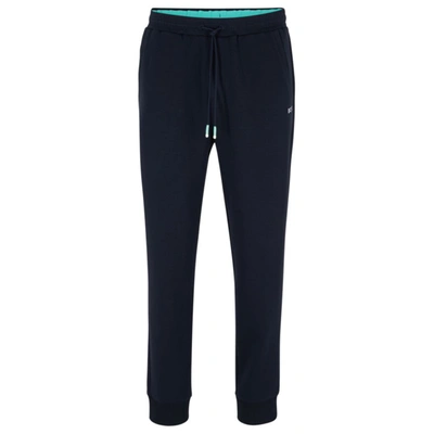Shop Hugo Boss Cotton-blend Tracksuit Bottoms With Embroidered Logos In Blue