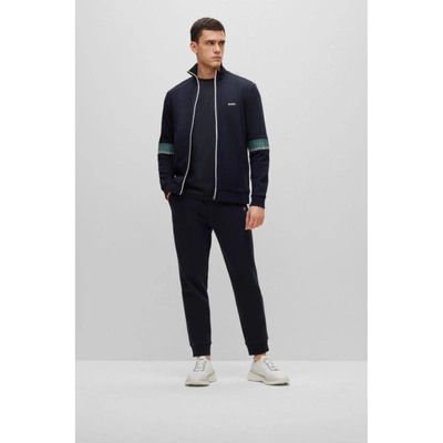 Shop Hugo Boss Cotton-blend Tracksuit Bottoms With Embroidered Logos In Blue