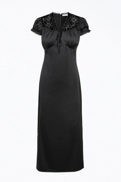 Shop Adelyn Rae Lace-trimmed Satin Midi Dress In Black
