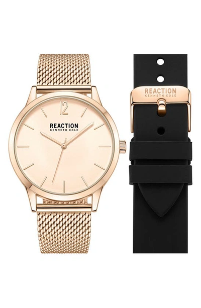 Shop Kenneth Cole Reaction Classic Mesh Strap Watch & Silicone Strap Gift Set, 40mm In Gold Multi